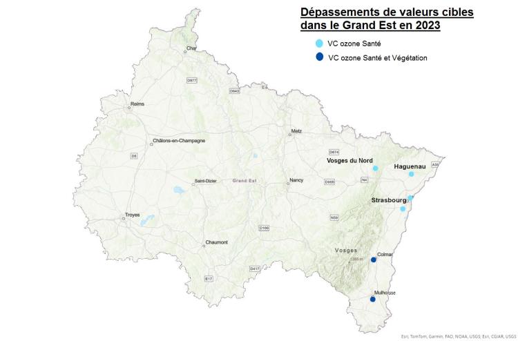 carte des dépassements en ozone en 2023