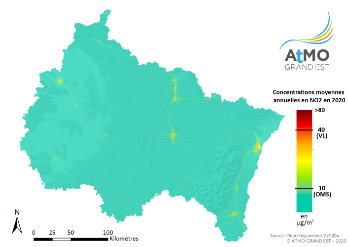 ZRE Régionale - Moyenne annuelle NO2 en 2020