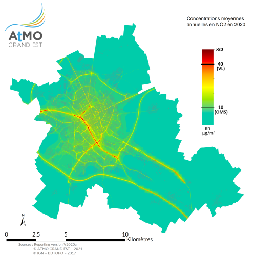 ZAR Reims - Moyenne annuelle NO2 en 2020