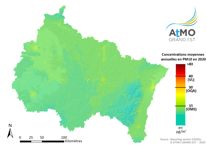 ZRE Régionale - Moyenne annuelle PM10 en 2020