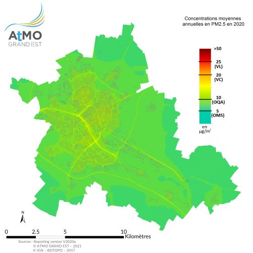 ZAR Reims - Moyenne annuelle PM2.5 en 2020