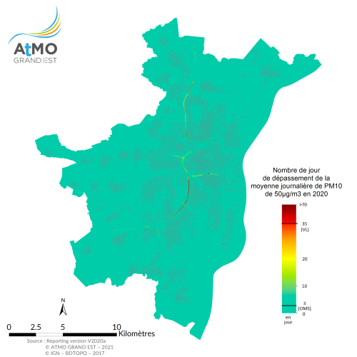 ZAG Strasbourg - Nombre jours de dépassement PM10 en 2020