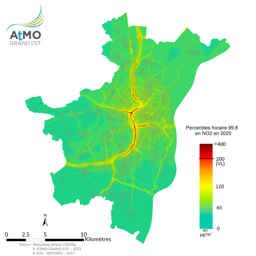 ZAG Strasbourg - Percentile 99.8 NO2 en 2020