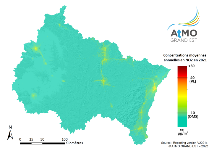 ZRE Régionale - Moyenne annuelle NO2 en 2021