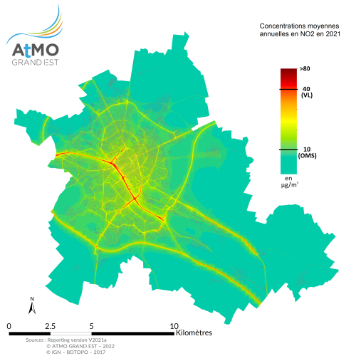 ZAR Reims - Moyenne annuelle NO2 en 2021