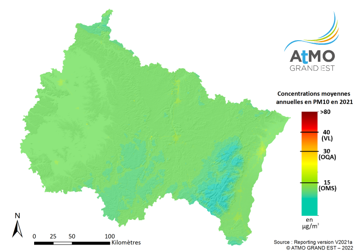 ZRE Régionale - Moyenne annuelle PM10 en 2021