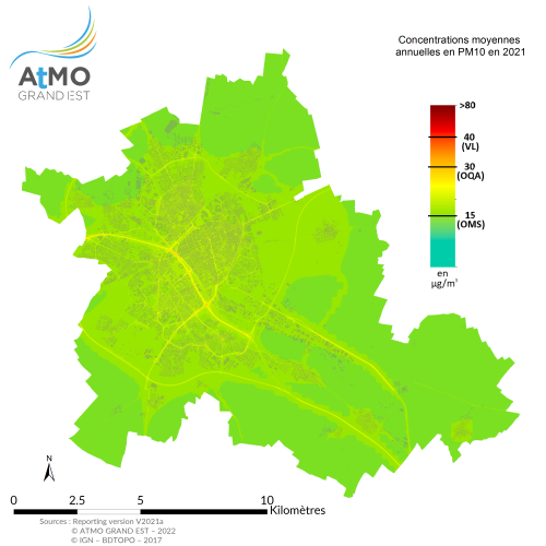 ZAR Reims - Moyenne annuelle PM10 en 2021