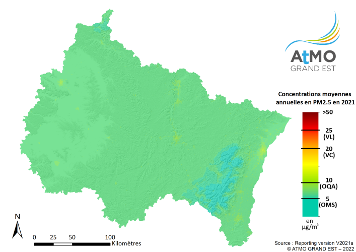 ZRE Régionale - Moyenne annuelle PM2.5 en 2021