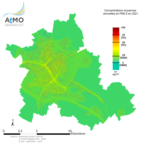 ZAR Reims - Moyenne annuelle PM2.5 en 2021