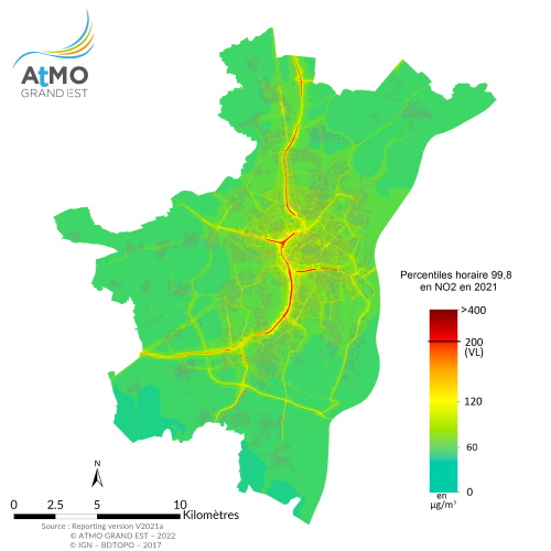 ZAG Strasbourg - Percentile 99.8 NO2 en 2021