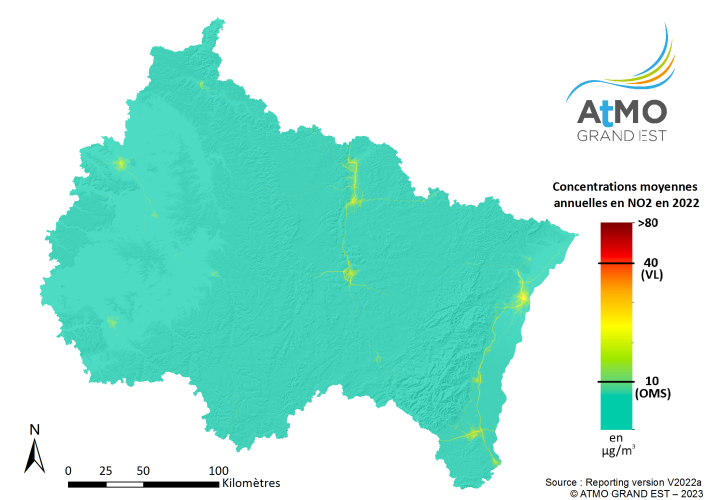 ZRE Régionale - Moyenne annuelle NO2 en 2022