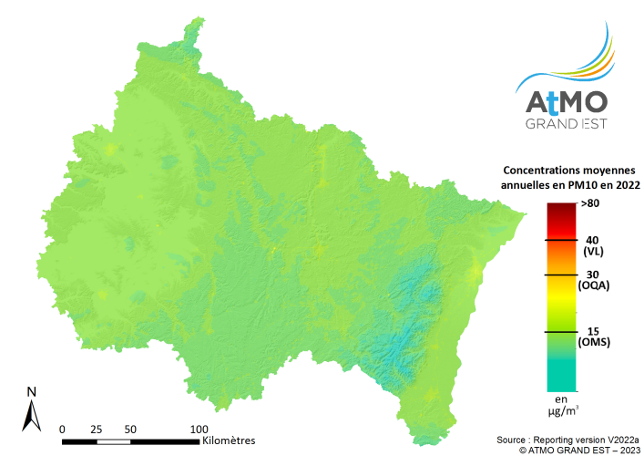 ZRE Régionale - Moyenne annuelle PM10 en 2022
