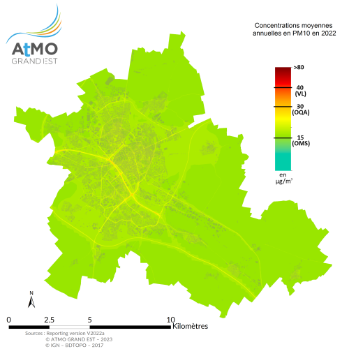 ZAR Reims - Moyenne annuelle PM10 en 2022
