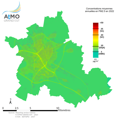 ZAR Reims - Moyenne annuelle PM2.5 en 2022