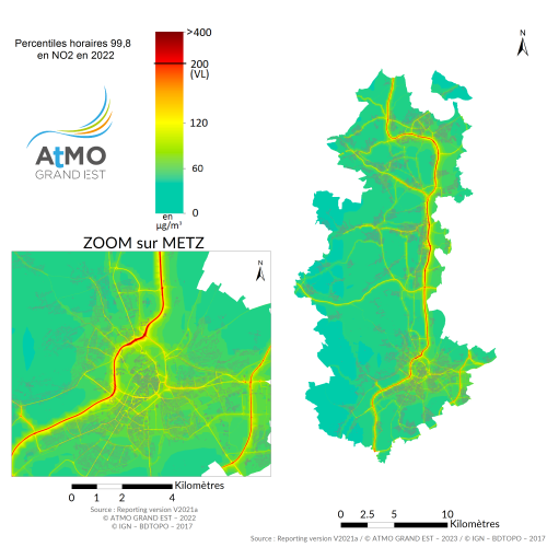 ZAG Metz - Percentile 99.8 NO2 en 2022