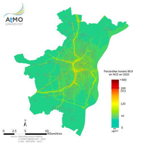 ZAG Strasbourg - Percentile 99.8 NO2 en 2022