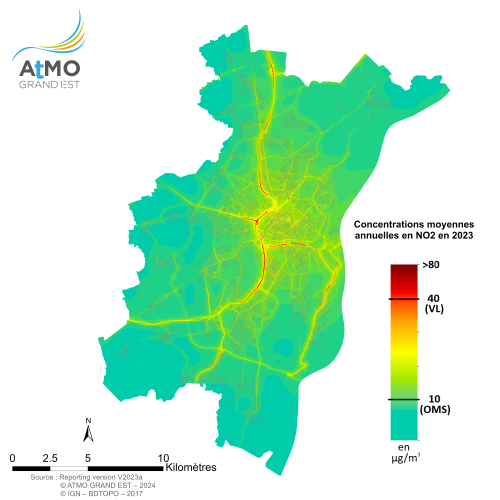 ZAG Strasbourg - Moyenne annuelle NO2 en 2023