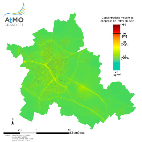 ZAR Reims - Moyenne annuelle PM10 en 2024