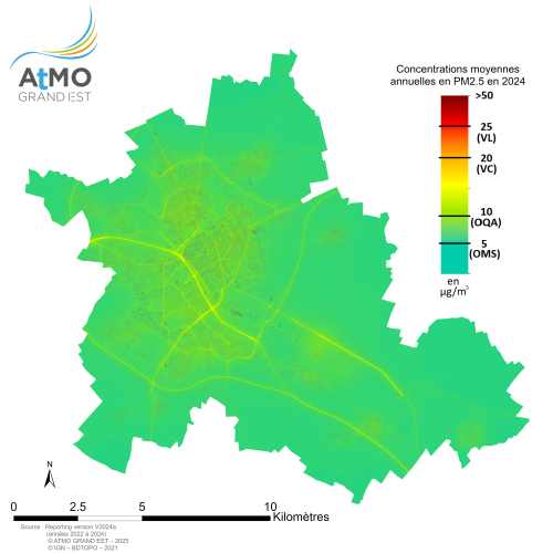 ZAR Reims - Moyenne annuelle PM2.5 en 2024