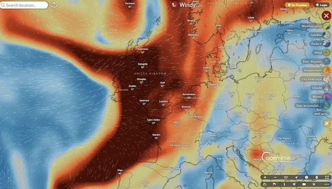 Trajet du panache suite à l'irruption du volcan islandais